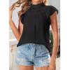 imageBlouses for Women Summer Tops 2025 Trendy Ruffle Sleeves Mock Neck T Shirts Pleated Front Loose Fit Work BlouseBlack