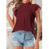 imageBlouses for Women Summer Tops 2025 Trendy Ruffle Sleeves Mock Neck T Shirts Pleated Front Loose Fit Work BlouseBurgundy