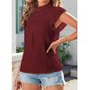 imageBlouses for Women Summer Tops 2025 Trendy Ruffle Sleeves Mock Neck T Shirts Pleated Front Loose Fit Work BlouseBurgundy