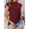 imageBlouses for Women Summer Tops 2025 Trendy Ruffle Sleeves Mock Neck T Shirts Pleated Front Loose Fit Work BlouseBurgundy