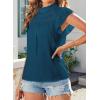 imageBlouses for Women Summer Tops 2025 Trendy Ruffle Sleeves Mock Neck T Shirts Pleated Front Loose Fit Work BlousePeacock Blue