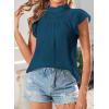 imageBlouses for Women Summer Tops 2025 Trendy Ruffle Sleeves Mock Neck T Shirts Pleated Front Loose Fit Work BlousePeacock Blue