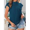 imageBlouses for Women Summer Tops 2025 Trendy Ruffle Sleeves Mock Neck T Shirts Pleated Front Loose Fit Work BlousePeacock Blue