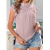 imageBlouses for Women Summer Tops 2025 Trendy Ruffle Sleeves Mock Neck T Shirts Pleated Front Loose Fit Work BlousePink