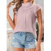 imageBlouses for Women Summer Tops 2025 Trendy Ruffle Sleeves Mock Neck T Shirts Pleated Front Loose Fit Work BlousePink