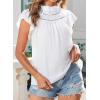 imageBlouses for Women Summer Tops 2025 Trendy Ruffle Sleeves Mock Neck T Shirts Pleated Front Loose Fit Work BlouseWhite