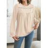 imageWomens Boho Tops Long Sleeve Shirts For Women Cute Crewneck Blouse Dressy Casual Swiss Dot Crochet Hollow Top 2025Apricot