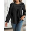 imageWomens Boho Tops Long Sleeve Shirts For Women Cute Crewneck Blouse Dressy Casual Swiss Dot Crochet Hollow Top 2025Black