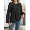 imageWomens Boho Tops Long Sleeve Shirts For Women Cute Crewneck Blouse Dressy Casual Swiss Dot Crochet Hollow Top 2025Black