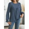 imageWomens Boho Tops Long Sleeve Shirts For Women Cute Crewneck Blouse Dressy Casual Swiss Dot Crochet Hollow Top 2025Blue