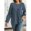 imageWomens Boho Tops Long Sleeve Shirts For Women Cute Crewneck Blouse Dressy Casual Swiss Dot Crochet Hollow Top 2025Blue