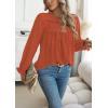 imageWomens Boho Tops Long Sleeve Shirts For Women Cute Crewneck Blouse Dressy Casual Swiss Dot Crochet Hollow Top 2025Bright Orange