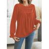 imageWomens Boho Tops Long Sleeve Shirts For Women Cute Crewneck Blouse Dressy Casual Swiss Dot Crochet Hollow Top 2025Bright Orange