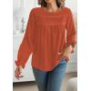 imageWomens Boho Tops Long Sleeve Shirts For Women Cute Crewneck Blouse Dressy Casual Swiss Dot Crochet Hollow Top 2025Bright Orange