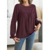 imageWomens Boho Tops Long Sleeve Shirts For Women Cute Crewneck Blouse Dressy Casual Swiss Dot Crochet Hollow Top 2025Burgundy