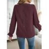 imageWomens Boho Tops Long Sleeve Shirts For Women Cute Crewneck Blouse Dressy Casual Swiss Dot Crochet Hollow Top 2025Burgundy