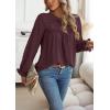 imageWomens Boho Tops Long Sleeve Shirts For Women Cute Crewneck Blouse Dressy Casual Swiss Dot Crochet Hollow Top 2025Burgundy