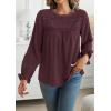 imageWomens Boho Tops Long Sleeve Shirts For Women Cute Crewneck Blouse Dressy Casual Swiss Dot Crochet Hollow Top 2025Burgundy