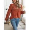 imageWomens Boho Tops Long Sleeve Shirts For Women Cute Crewneck Blouse Dressy Casual Swiss Dot Crochet Hollow Top 2025Caramel