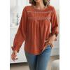 imageWomens Boho Tops Long Sleeve Shirts For Women Cute Crewneck Blouse Dressy Casual Swiss Dot Crochet Hollow Top 2025Caramel