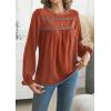 imageWomens Boho Tops Long Sleeve Shirts For Women Cute Crewneck Blouse Dressy Casual Swiss Dot Crochet Hollow Top 2025Caramel