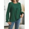 imageWomens Boho Tops Long Sleeve Shirts For Women Cute Crewneck Blouse Dressy Casual Swiss Dot Crochet Hollow Top 2025Dark Green
