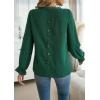 imageWomens Boho Tops Long Sleeve Shirts For Women Cute Crewneck Blouse Dressy Casual Swiss Dot Crochet Hollow Top 2025Dark Green