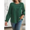 imageWomens Boho Tops Long Sleeve Shirts For Women Cute Crewneck Blouse Dressy Casual Swiss Dot Crochet Hollow Top 2025Dark Green