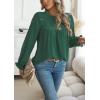 imageWomens Boho Tops Long Sleeve Shirts For Women Cute Crewneck Blouse Dressy Casual Swiss Dot Crochet Hollow Top 2025Dark Green