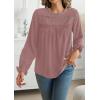 imageWomens Boho Tops Long Sleeve Shirts For Women Cute Crewneck Blouse Dressy Casual Swiss Dot Crochet Hollow Top 2025Dusty Pink