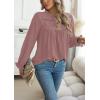 imageWomens Boho Tops Long Sleeve Shirts For Women Cute Crewneck Blouse Dressy Casual Swiss Dot Crochet Hollow Top 2025Dusty Pink
