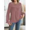 imageWomens Boho Tops Long Sleeve Shirts For Women Cute Crewneck Blouse Dressy Casual Swiss Dot Crochet Hollow Top 2025Dusty Pink