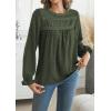 imageWomens Boho Tops Long Sleeve Shirts For Women Cute Crewneck Blouse Dressy Casual Swiss Dot Crochet Hollow Top 2025Green