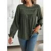 imageWomens Boho Tops Long Sleeve Shirts For Women Cute Crewneck Blouse Dressy Casual Swiss Dot Crochet Hollow Top 2025Green
