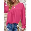 imageWomens Boho Tops Long Sleeve Shirts For Women Cute Crewneck Blouse Dressy Casual Swiss Dot Crochet Hollow Top 2025Hot Pink