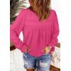 imageWomens Boho Tops Long Sleeve Shirts For Women Cute Crewneck Blouse Dressy Casual Swiss Dot Crochet Hollow Top 2025Hot Pink