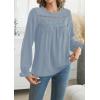 imageWomens Boho Tops Long Sleeve Shirts For Women Cute Crewneck Blouse Dressy Casual Swiss Dot Crochet Hollow Top 2025Light Blue