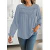imageWomens Boho Tops Long Sleeve Shirts For Women Cute Crewneck Blouse Dressy Casual Swiss Dot Crochet Hollow Top 2025Light Blue