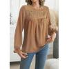 imageWomens Boho Tops Long Sleeve Shirts For Women Cute Crewneck Blouse Dressy Casual Swiss Dot Crochet Hollow Top 2025Light Camel