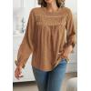 imageWomens Boho Tops Long Sleeve Shirts For Women Cute Crewneck Blouse Dressy Casual Swiss Dot Crochet Hollow Top 2025Light Camel