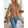 imageWomens Boho Tops Long Sleeve Shirts For Women Cute Crewneck Blouse Dressy Casual Swiss Dot Crochet Hollow Top 2025Light Camel
