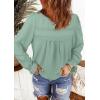 imageWomens Boho Tops Long Sleeve Shirts For Women Cute Crewneck Blouse Dressy Casual Swiss Dot Crochet Hollow Top 2025Light Green