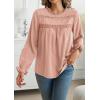 imageWomens Boho Tops Long Sleeve Shirts For Women Cute Crewneck Blouse Dressy Casual Swiss Dot Crochet Hollow Top 2025Pink