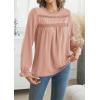 imageWomens Boho Tops Long Sleeve Shirts For Women Cute Crewneck Blouse Dressy Casual Swiss Dot Crochet Hollow Top 2025Pink