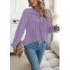 imageWomens Boho Tops Long Sleeve Shirts For Women Cute Crewneck Blouse Dressy Casual Swiss Dot Crochet Hollow Top 2025Purple