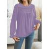 imageWomens Boho Tops Long Sleeve Shirts For Women Cute Crewneck Blouse Dressy Casual Swiss Dot Crochet Hollow Top 2025Purple