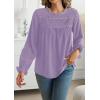 imageWomens Boho Tops Long Sleeve Shirts For Women Cute Crewneck Blouse Dressy Casual Swiss Dot Crochet Hollow Top 2025Purple