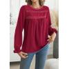 imageWomens Boho Tops Long Sleeve Shirts For Women Cute Crewneck Blouse Dressy Casual Swiss Dot Crochet Hollow Top 2025Red