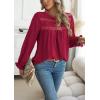 imageWomens Boho Tops Long Sleeve Shirts For Women Cute Crewneck Blouse Dressy Casual Swiss Dot Crochet Hollow Top 2025Red