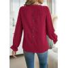 imageWomens Boho Tops Long Sleeve Shirts For Women Cute Crewneck Blouse Dressy Casual Swiss Dot Crochet Hollow Top 2025Red